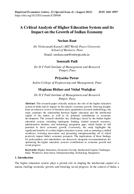 (PDF) A Critical Analysis of Higher Education System and its Impact on ...