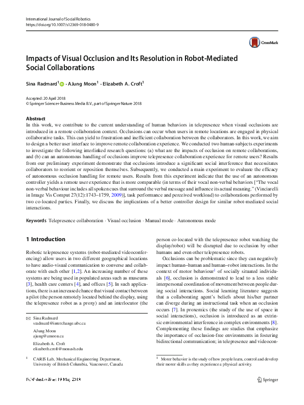 (PDF) Impacts of Visual Occlusion and Its Resolution in Robot-Mediated ...