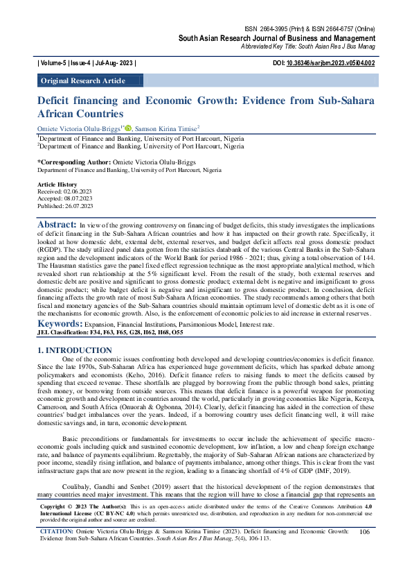 (PDF) Deficit financing and Economic Growth: Evidence from Sub-Sahara ...