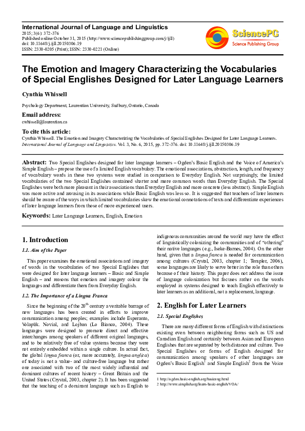(PDF) The Emotion and Imagery Characterizing the Vocabularies of ...