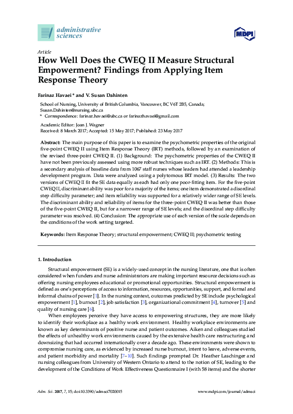 (PDF) How Well Does the CWEQ II Measure Structural Empowerment ...