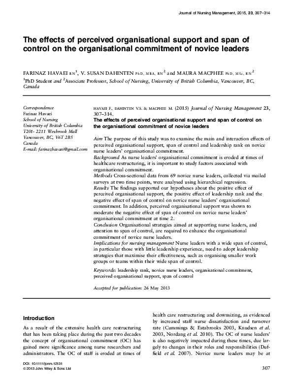 (PDF) The effects of perceived organisational support and span of ...