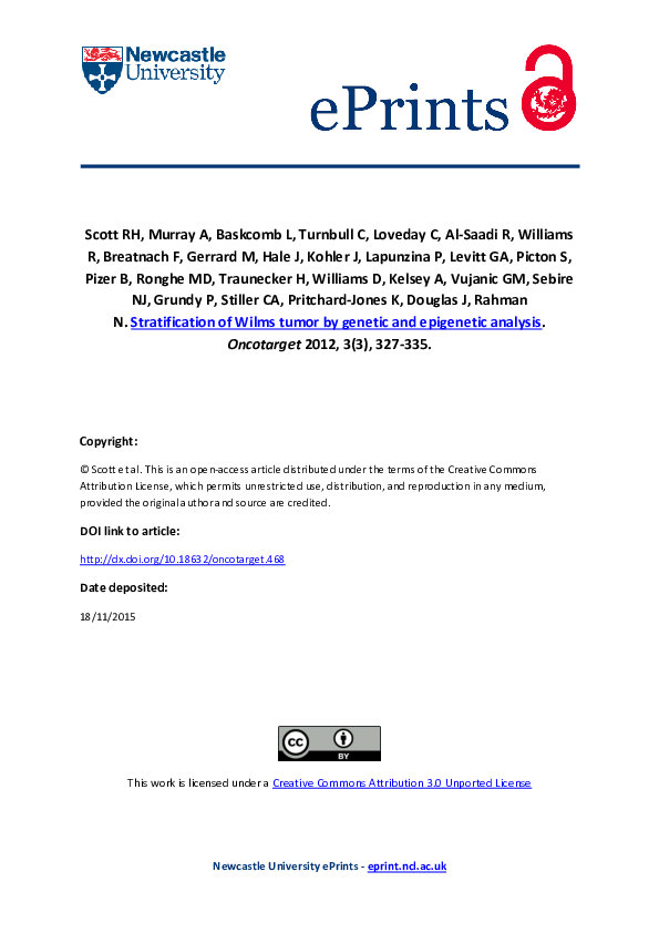 (PDF) Stratification of Wilms tumor by genetic and epigenetic analysis