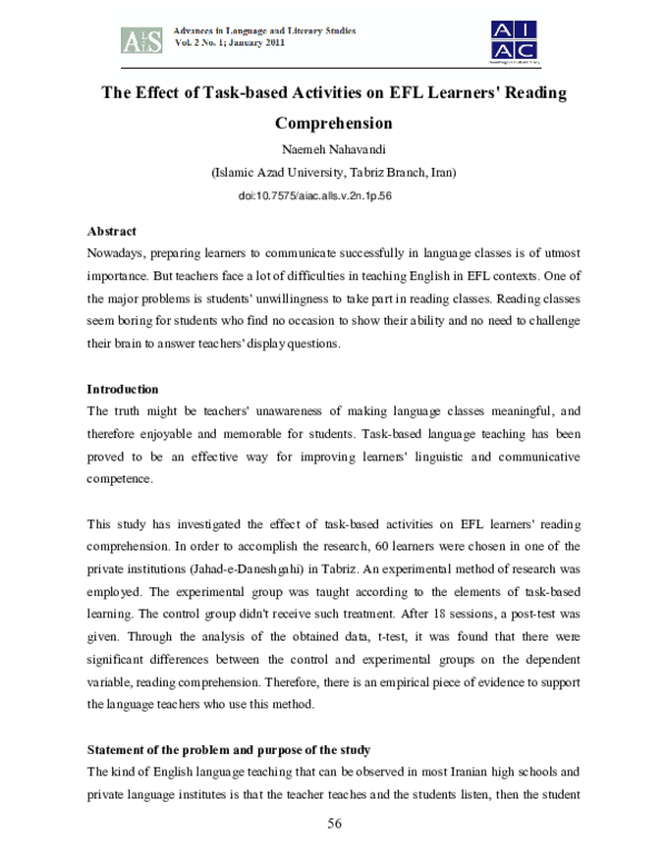 (PDF) The Effect of Task-based Activities on EFL Learners' Reading ...