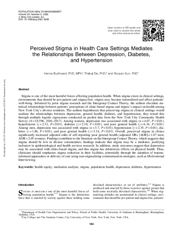 (PDF) Perceived Stigma in Health Care Settings Mediates the ...