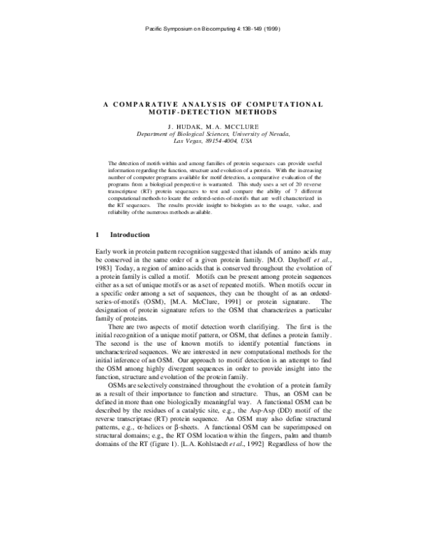 (PDF) A Comparative Analysis of Computational Motif-Detection Methods