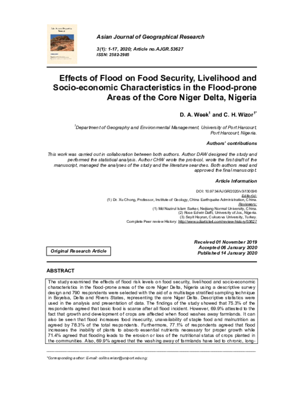 (PDF) Effects of Flood on Food Security, Livelihood and Socio-economic ...