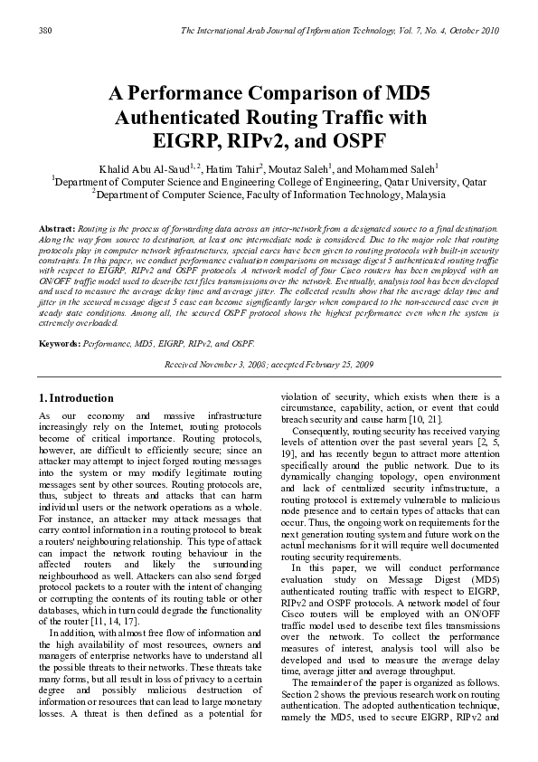 (PDF) A performance comparison of MD5 authenticated routing traffic ...