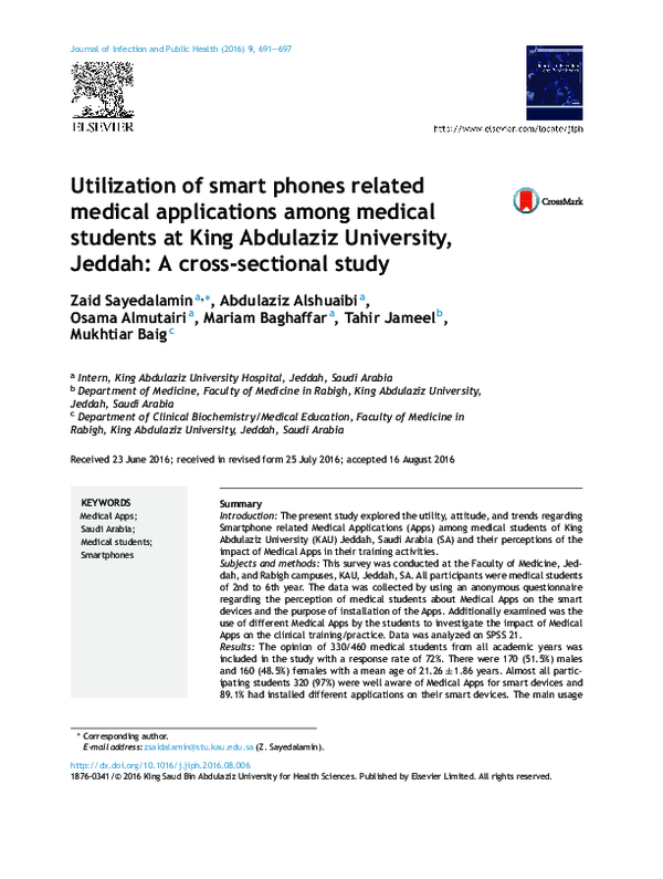 (PDF) Utilization of smart phones related medical applications among ...