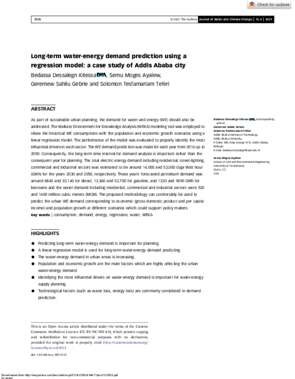 (PDF) Long-term water-energy demand prediction using a regression model ...