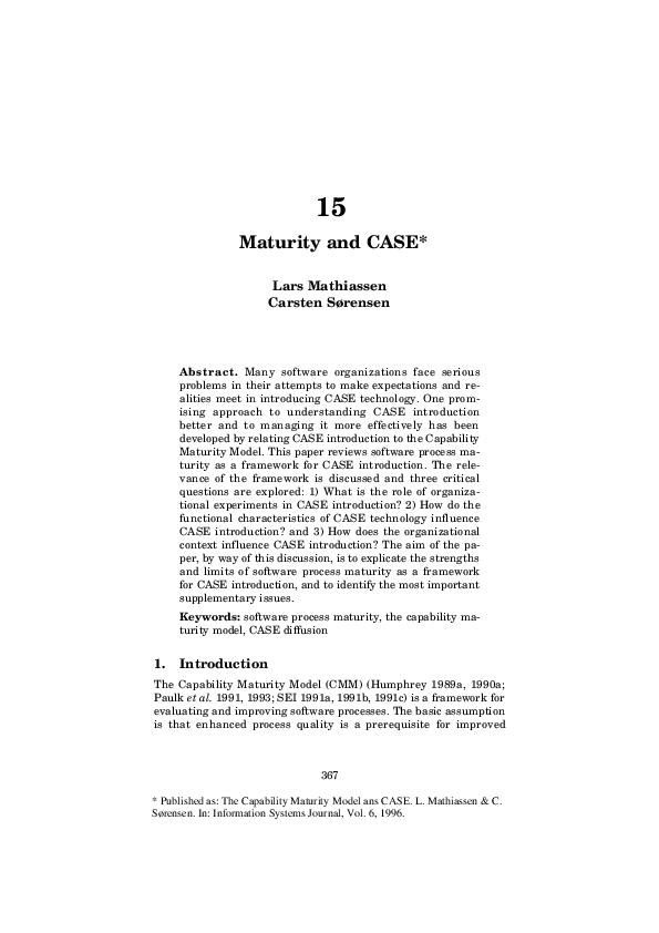 (PDF) Maturity and CASE