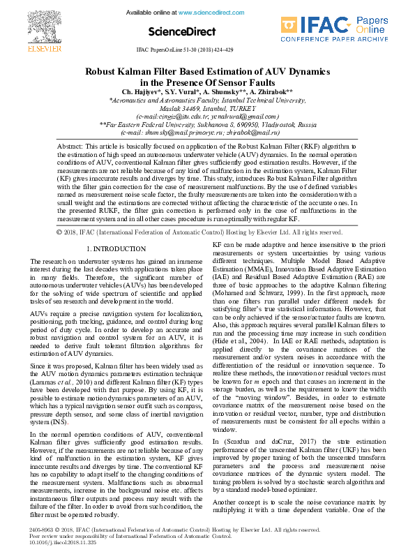 (PDF) Robust Kalman Filter Based Estimation of AUV Dynamics in the ...