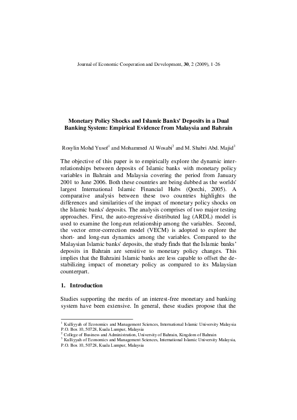 (PDF) Monetary Policy Shocks and Islamic Banks' Deposits in a Dual ...