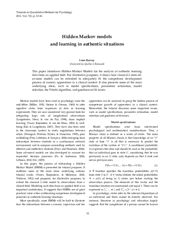 (PDF) Hidden Markov models and learning in authentic situations