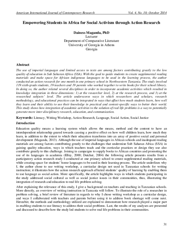 (PDF) Empowering Students in Africa for Social Activism through Action ...