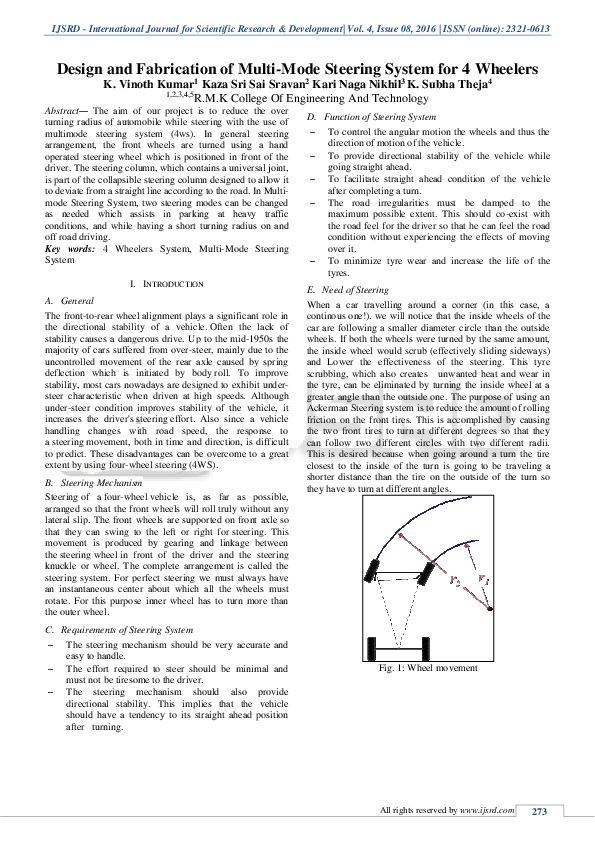 (PDF) Design and Fabrication of Multi-Mode Steering System for 4 Wheelers
