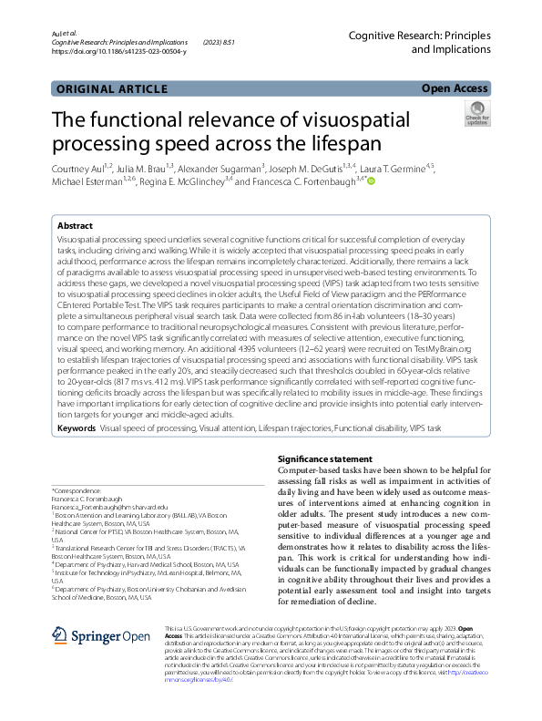 (PDF) The functional relevance of visuospatial processing speed across ...