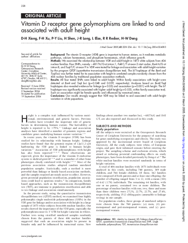 (PDF) Vitamin D receptor gene polymorphisms are linked to and ...