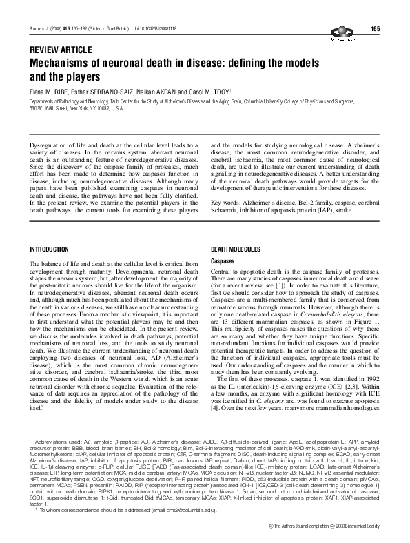 (PDF) Mechanisms of neuronal death in disease: defining the models and ...