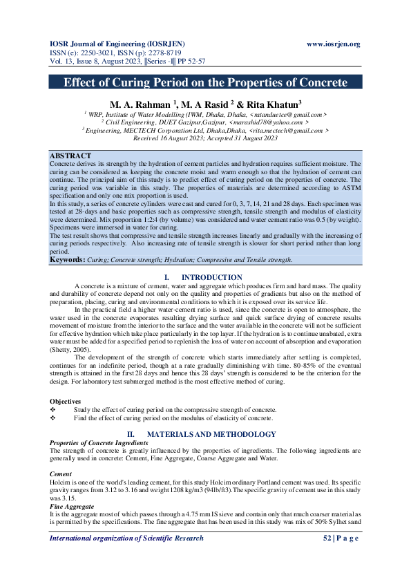 (PDF) Effect of Curing Period on the Properties of Concrete