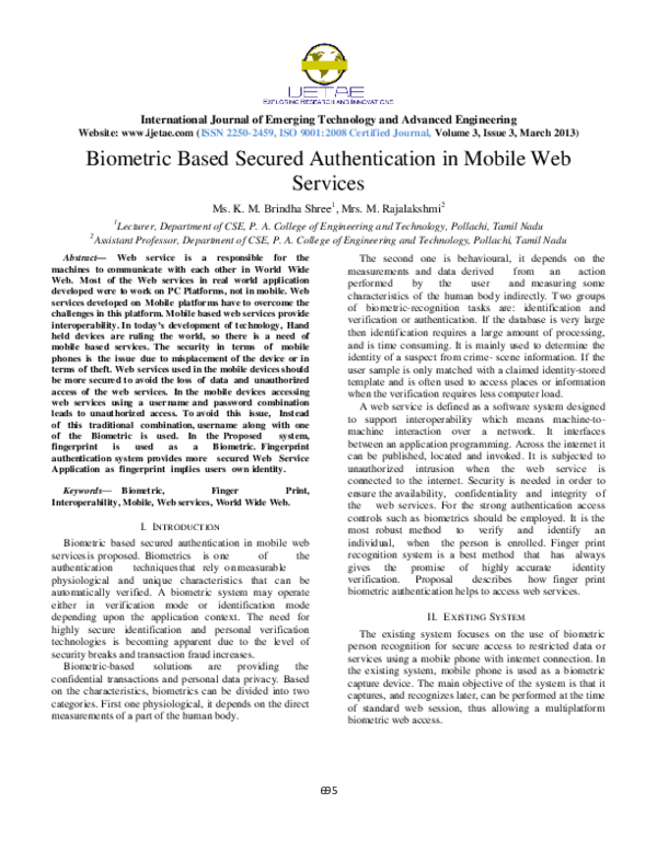 (PDF) Biometric Based Secured Authentication in Mobile Web Services