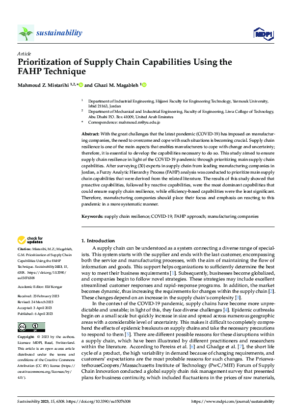 (PDF) Prioritization of Supply Chain Capabilities Using the FAHP Technique