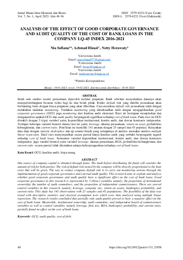 (PDF) Analysis of the Effect of Good Corporate Governance and Audit ...