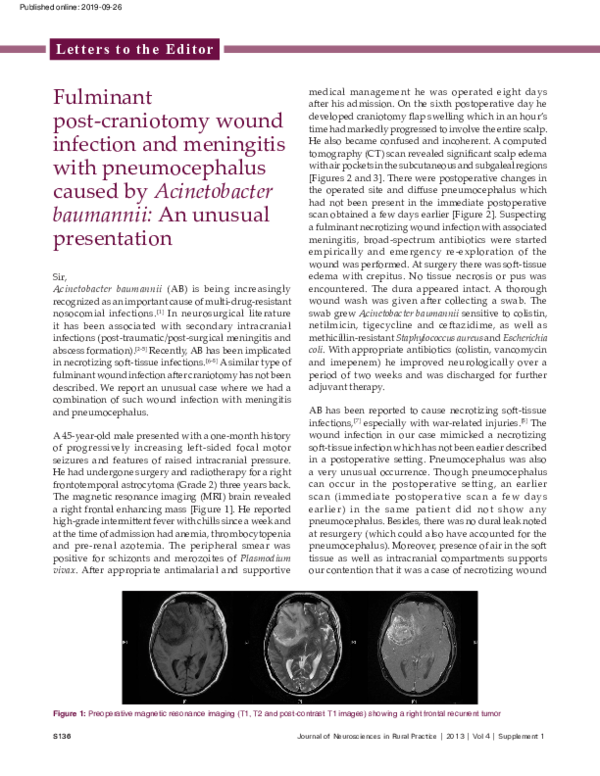 (PDF) Fulminant post.craniotomy wound infection and meningitis with ...