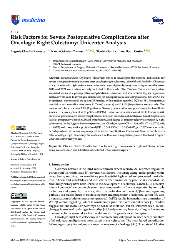 (PDF) Risk Factors for Severe Postoperative Complications after ...