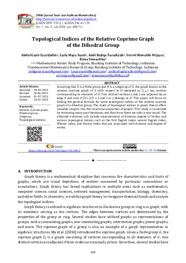 (PDF) Topological Indices of the Relative Coprime Graph of the Dihedral ...