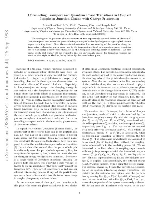 (PDF) Cotunneling Transport and Quantum Phase Transitions in Coupled ...