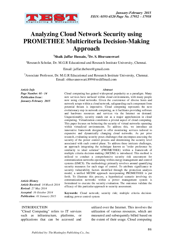 (PDF) Analyzing Cloud Network Security using PROMETHEE Multicriteria ...