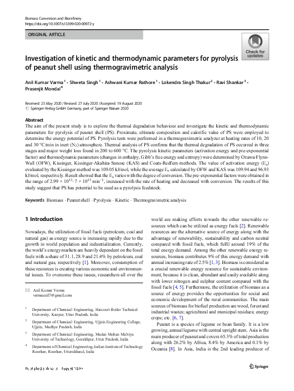 (PDF) Investigation of kinetic and thermodynamic parameters for ...