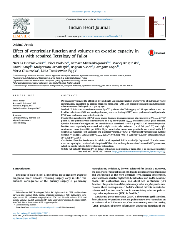 (PDF) Effect of ventricular function and volumes on exercise capacity ...