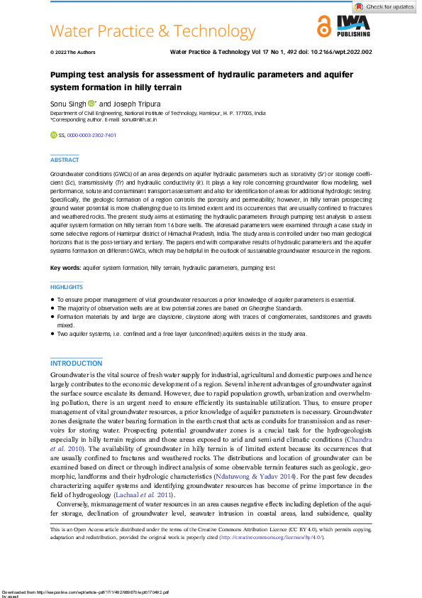 (PDF) Pumping test analysis for assessment of hydraulic parameters and ...