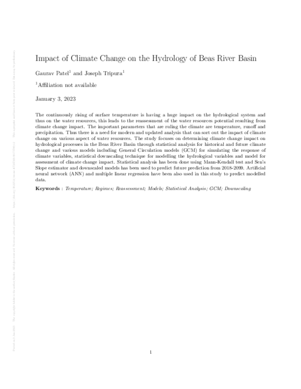 (PDF) Impact of Climate Change on the Hydrology of Beas River Basin