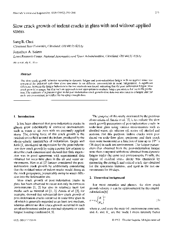 (PDF) Slow crack growth of indent cracks in glass with and without ...
