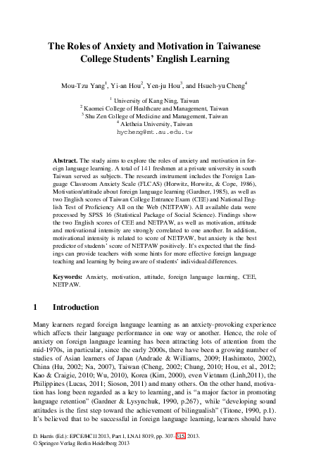 (PDF) The Roles of Anxiety and Motivation in Taiwanese College Students ...