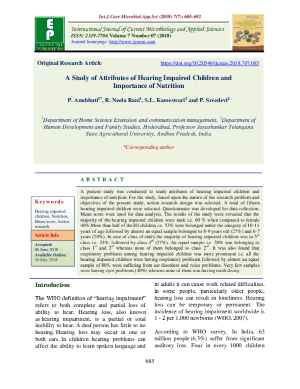 (PDF) A Study of Attributes of Hearing Impaired Children and Importance ...