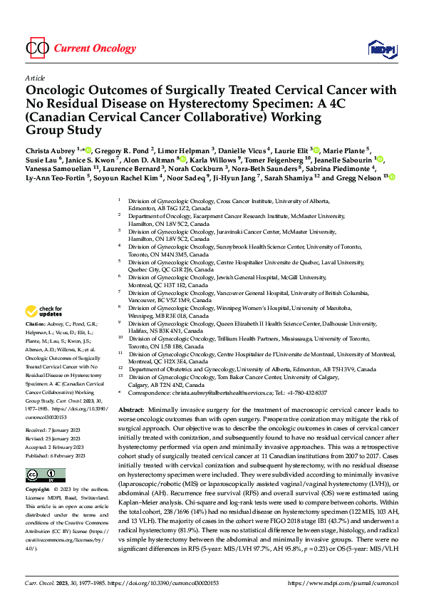 (PDF) Oncologic Outcomes of Surgically Treated Cervical Cancer with No ...