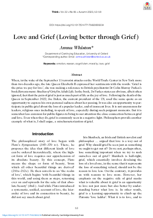 (PDF) Love and Grief (Loving better through Grief)
