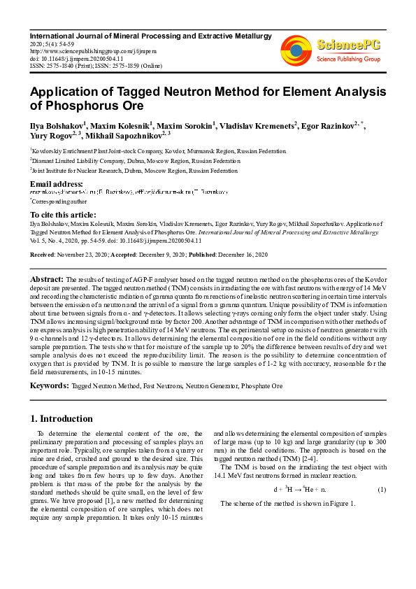 (PDF) Application of Tagged Neutron Method for Element Analysis of ...