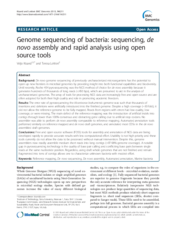 (PDF) Genome sequencing of bacteria: sequencing, de novo assembly and ...
