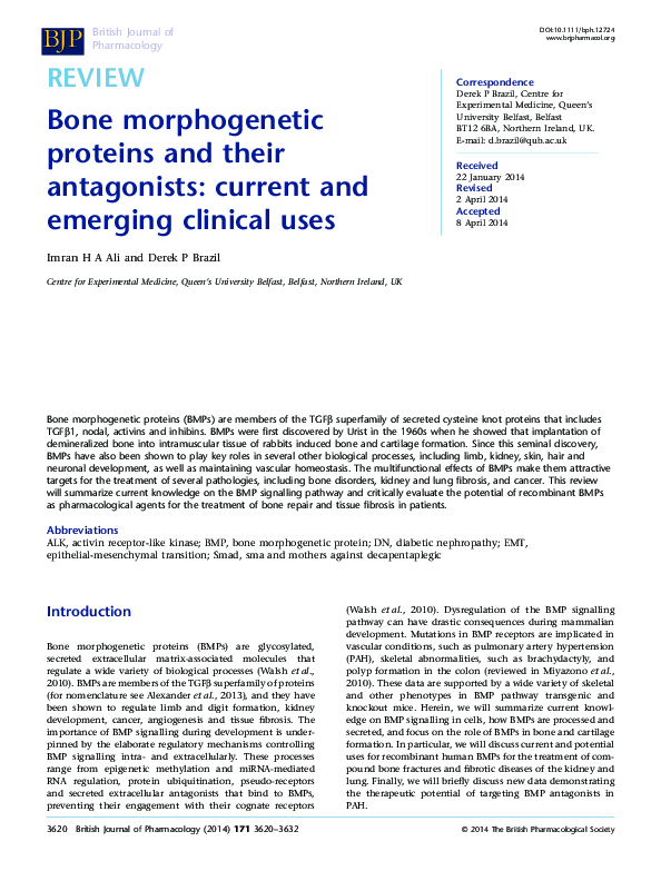 (PDF) Bone morphogenetic proteins and their antagonists: current and ...