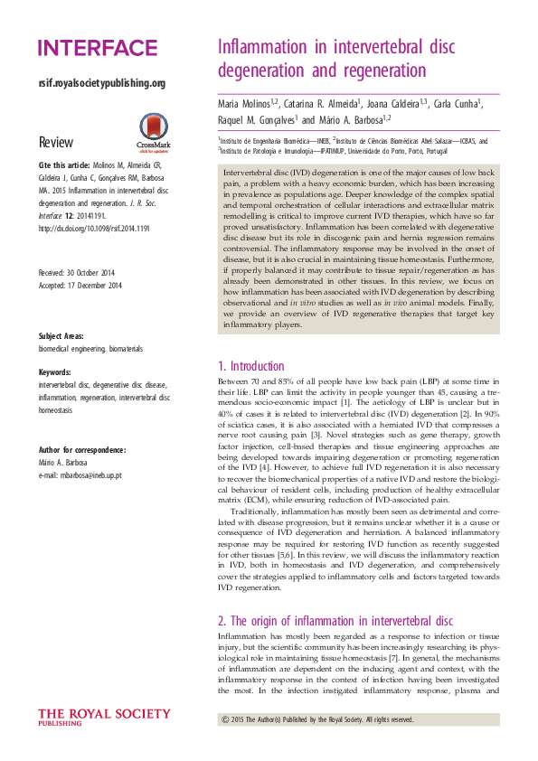(PDF) Inflammation in intervertebral disc degeneration and regeneration