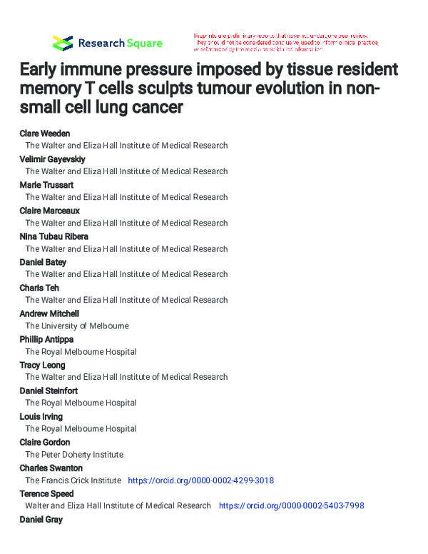 (PDF) Early immune pressure imposed by tissue resident memory T cells ...