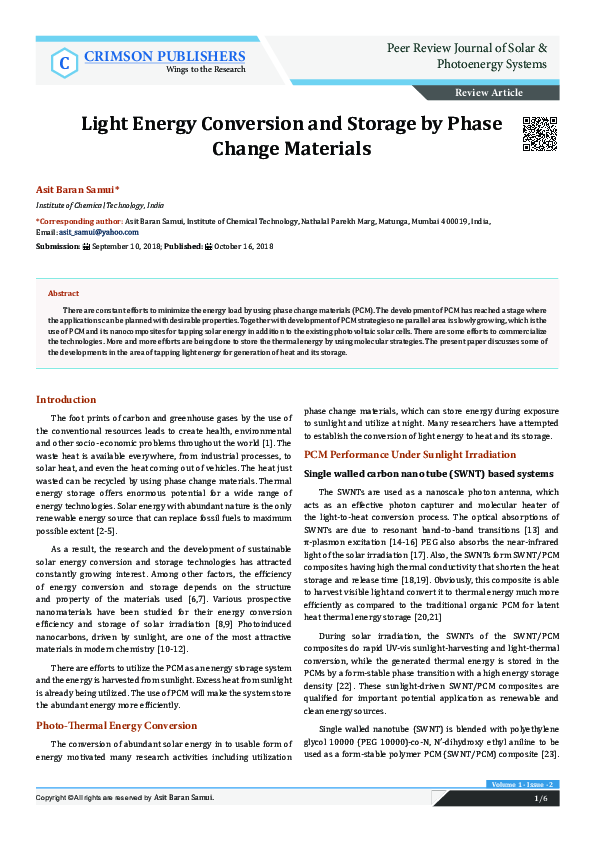 (PDF) Light Energy Conversion and Storage by Phase Change Materials