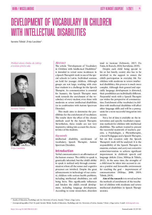 (PDF) Development of Vocabulary in Children with Intellectual Disabilities