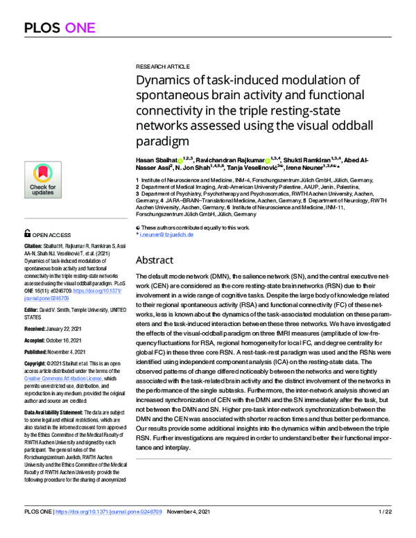 (PDF) Dynamics of task-induced modulation of spontaneous brain activity ...