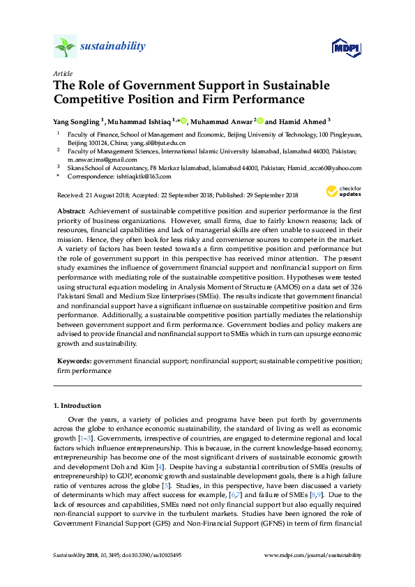 (PDF) The Role of Government Support in Sustainable Competitive ...